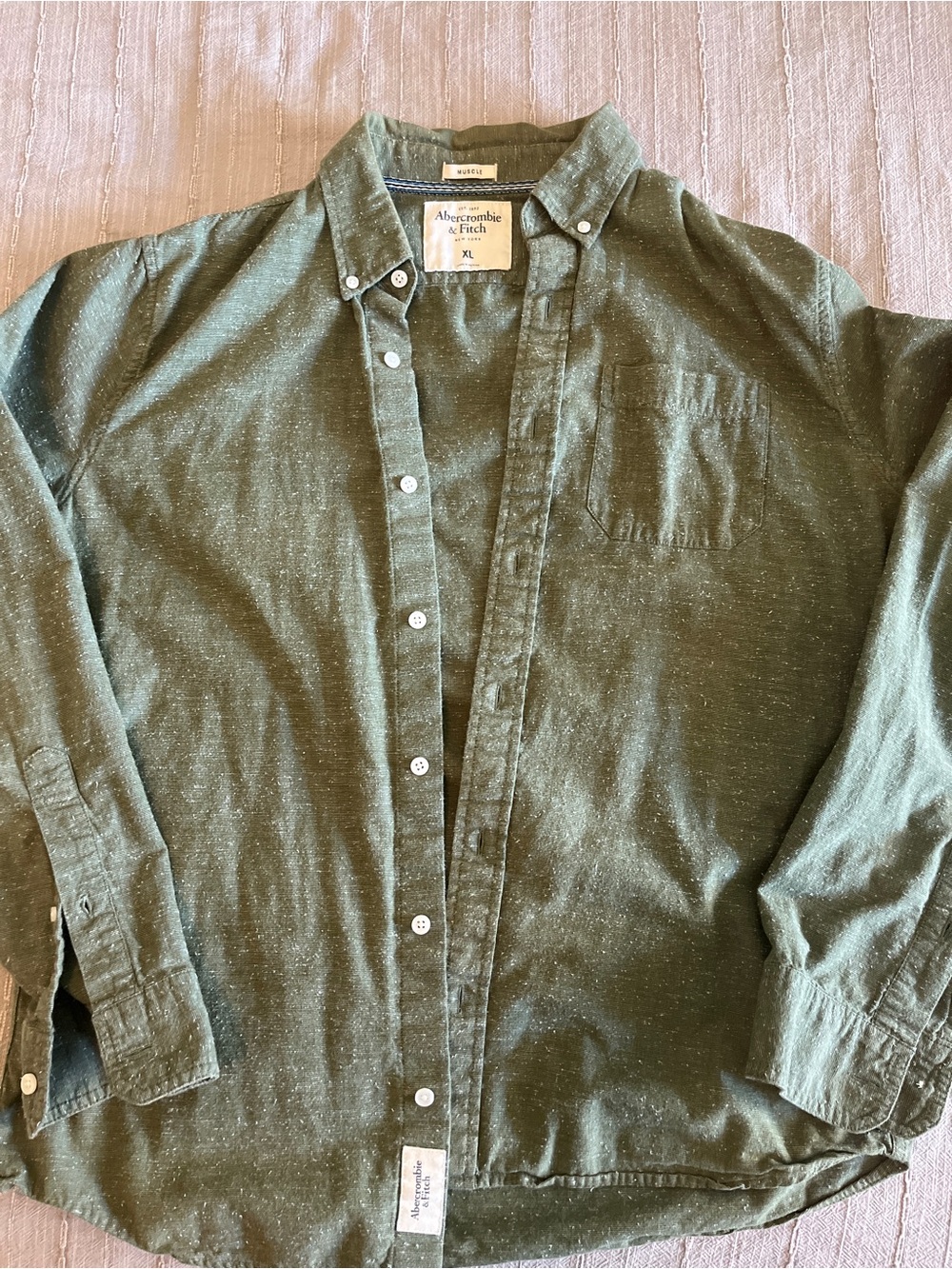 Abercrombie & Fitch Olive Green Speckled Button-Down Shirt